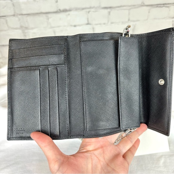 PRADA Black Saffiano Leather Compact wallet Crossbody - Picture 5 of 16